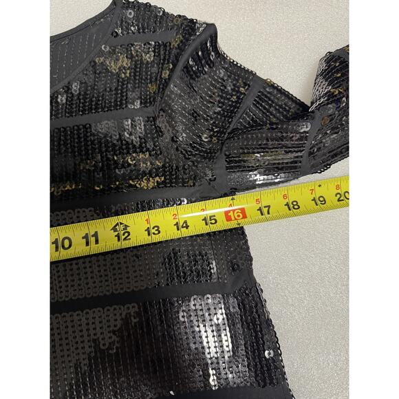 Theory Dress Womens Small Black Harmen Sequin Shift 3/4 Sleeve Mini Party - Picture 10 of 14